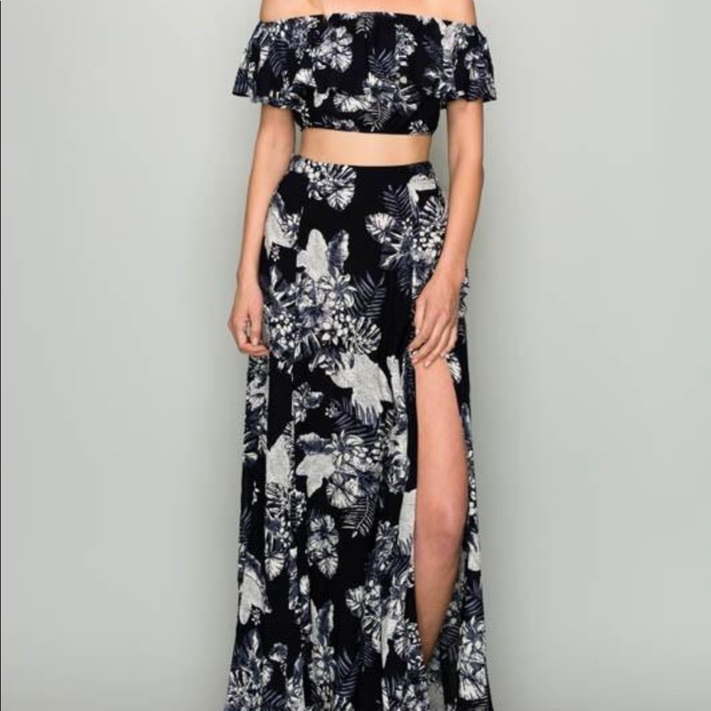 Black and white maxi floral dress